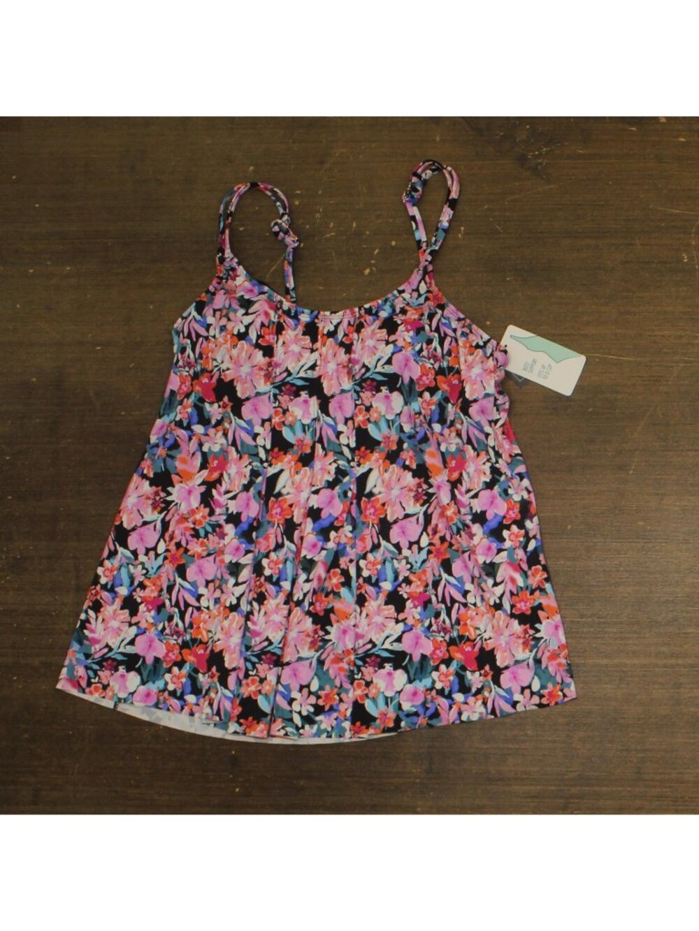 Swim Solutions Pleated Tankini Swim Top 806836 Black Multi 14